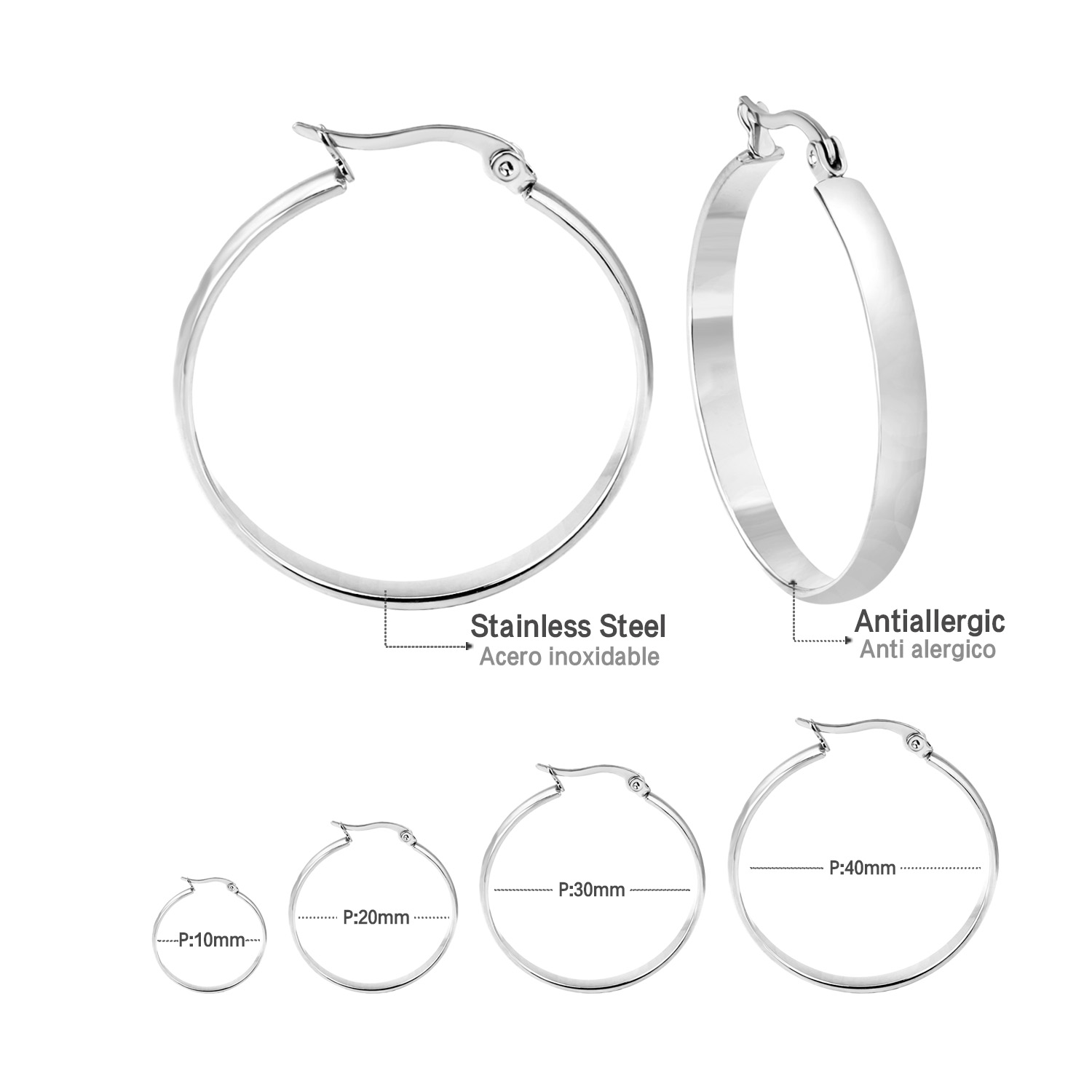 Boucles d'oreilles créoles tendance en acier inoxydable plaqué or, rondes Huggie pour femmes, bijoux de fête, , accessoires,: green / PLAQUÉ ARGENT