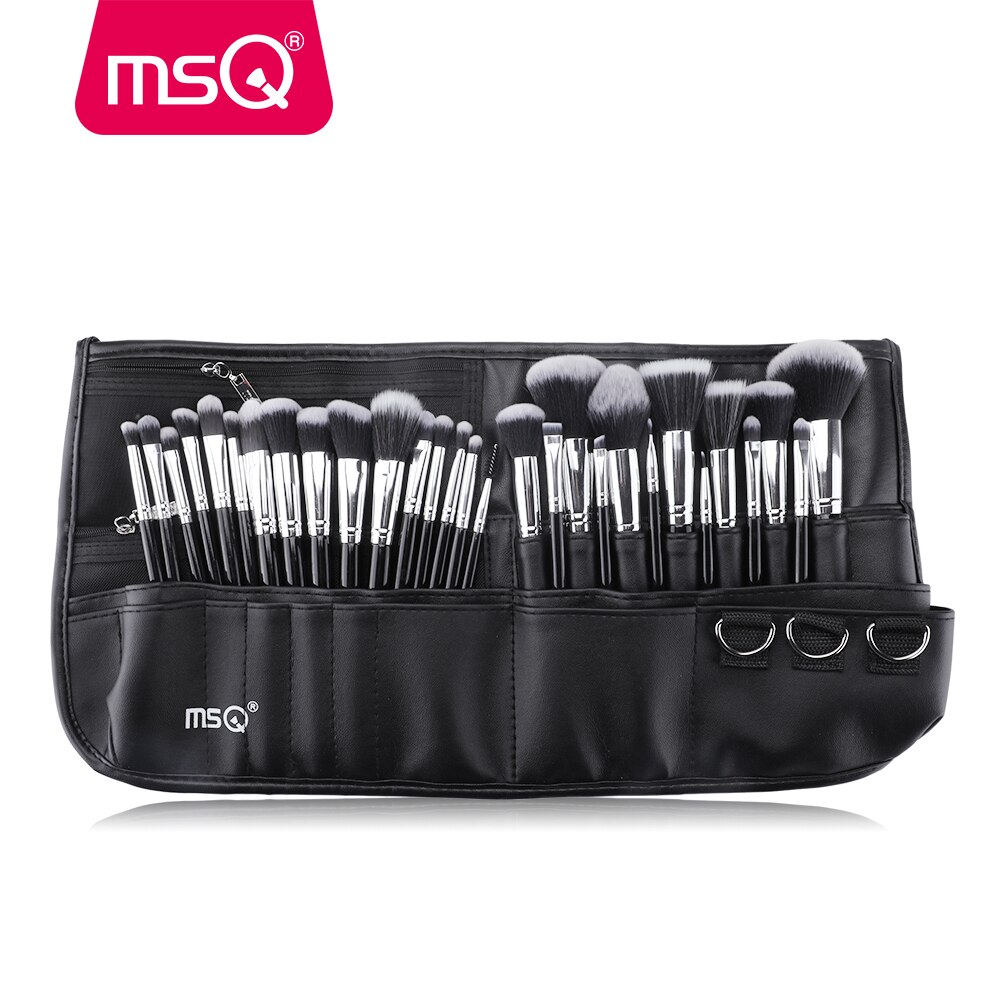 Msq 29 stuks make-up kwastenset synthetisch haar foundation poeder blush eyeliner cosmetica met zwarte heuptas: Default Title