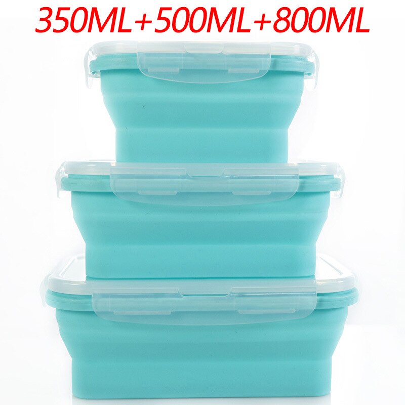 Collapsible Silicone Food Container Portable Bento Lunch Box Microware Home Kitchen Outdoor Food Storage Containers Box: White