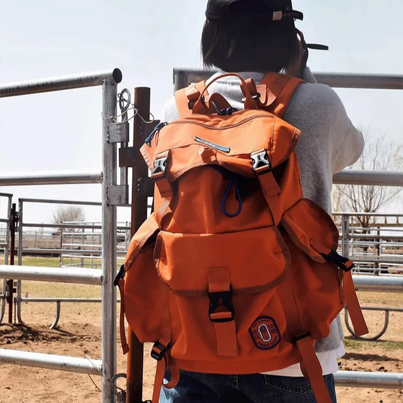 Shine Orange Nylon Backpacks String Water Proof Large Capacity Casual Outdoor Bags for Unisex mochilas