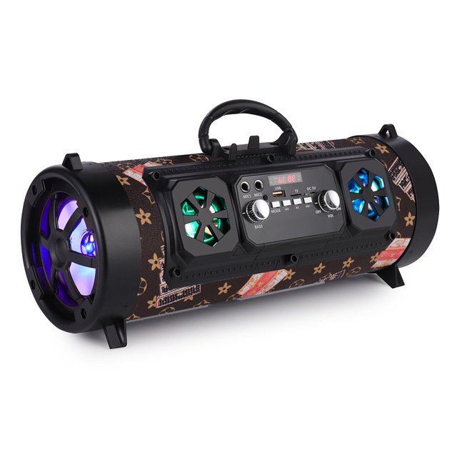 Columna de sonido Portátil con Bluetooth, altavoz inalámbrico Compatible con música, sistema de sonido 3D Ktv, Subwoofer, Radio Fm, 16W: Brown