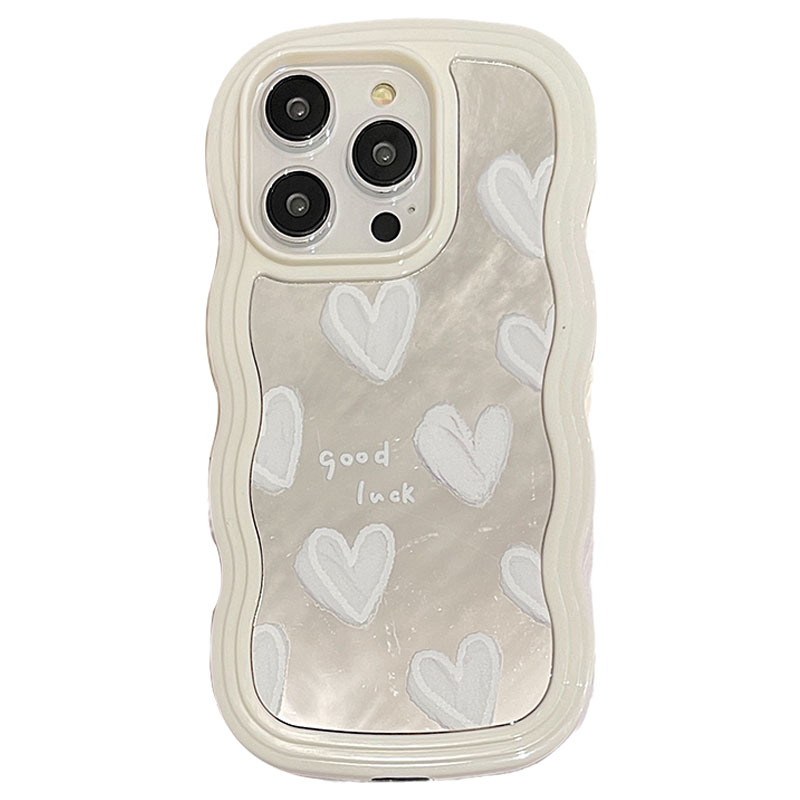 Funda coreana con espejo de maquillaje de corazón blanco encantador para iPhone 14 15 16 Pro Max 13 11 12 14 Plus XS X XR cubierta suave a prueba de golpes: Lona