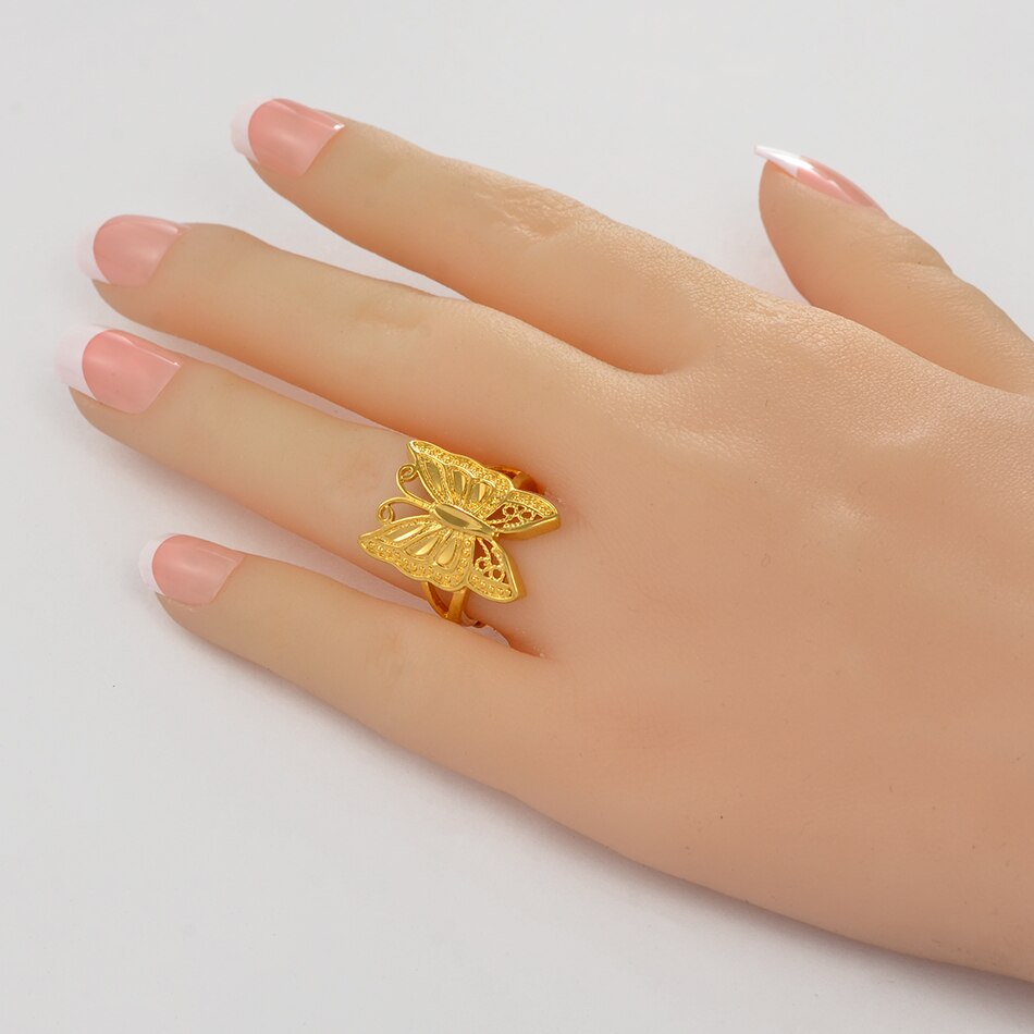 Anniyo Gold Color Butterfly Ring Resizable for Women,Trendy Insect Jewelry PNG #003409