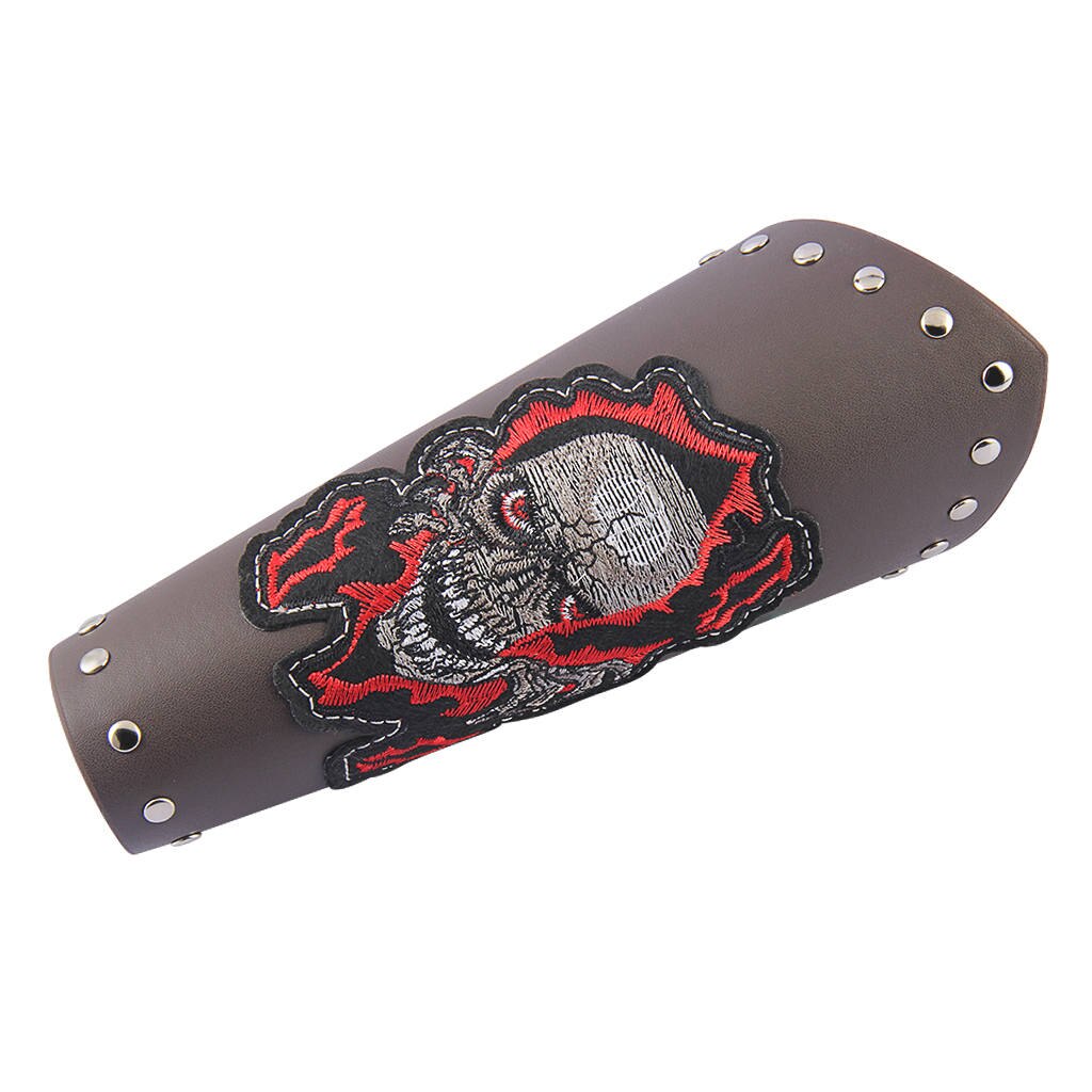 Bracciale Cosplay per motociclisti con bracciale largo in pelle con fasciatura teschio alato ricamato Steampunk per adulti