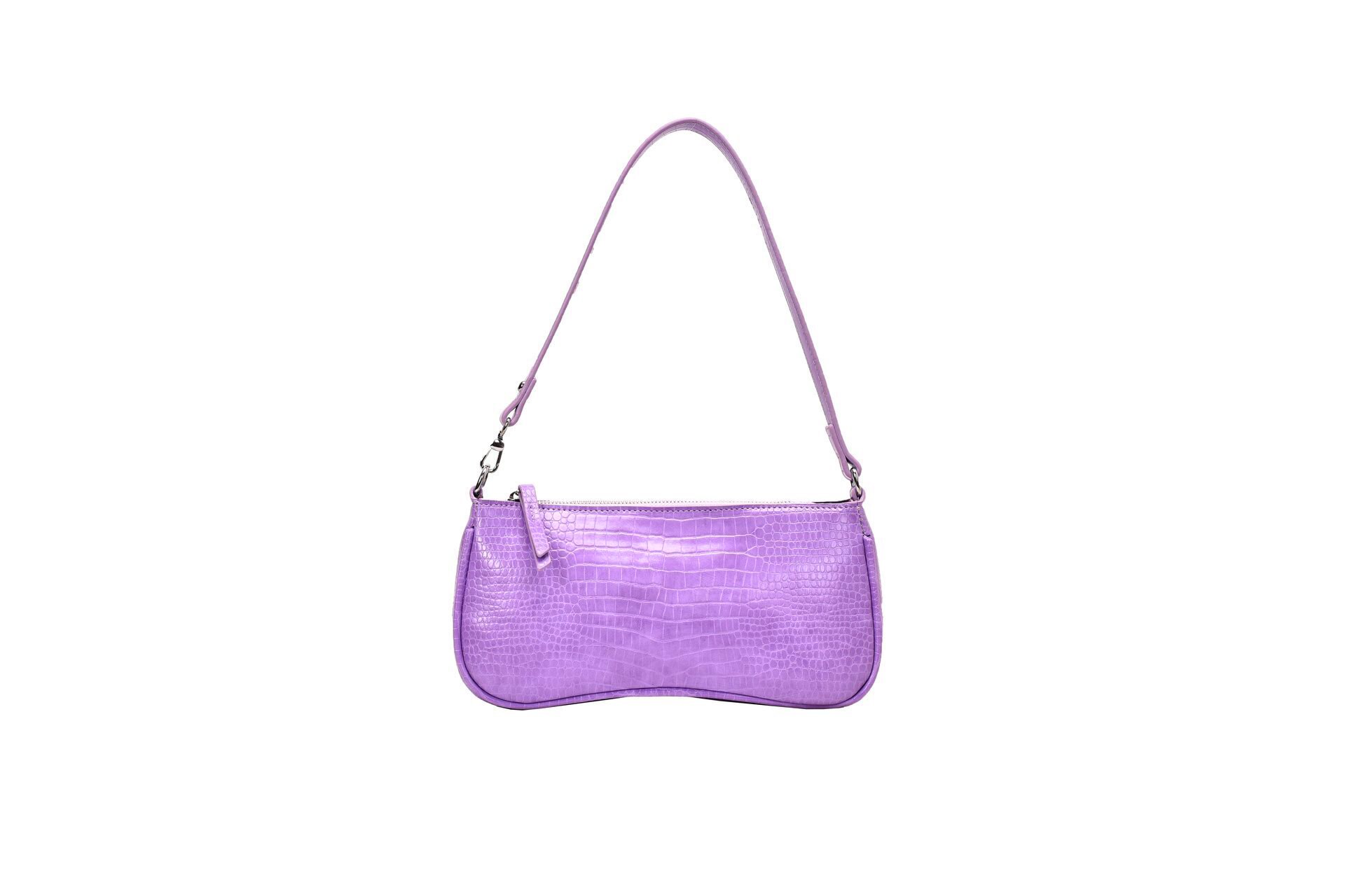 Solid Color Crocodile Pattern Baguette Bag Women Shoulder Bag And Purses Pu Leather Women Handbags: Lavender