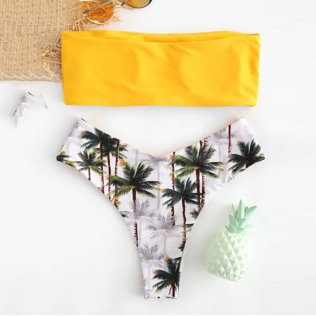 Jaycosin glamorous special style women coconut tree print women summer bra suit swimsuit