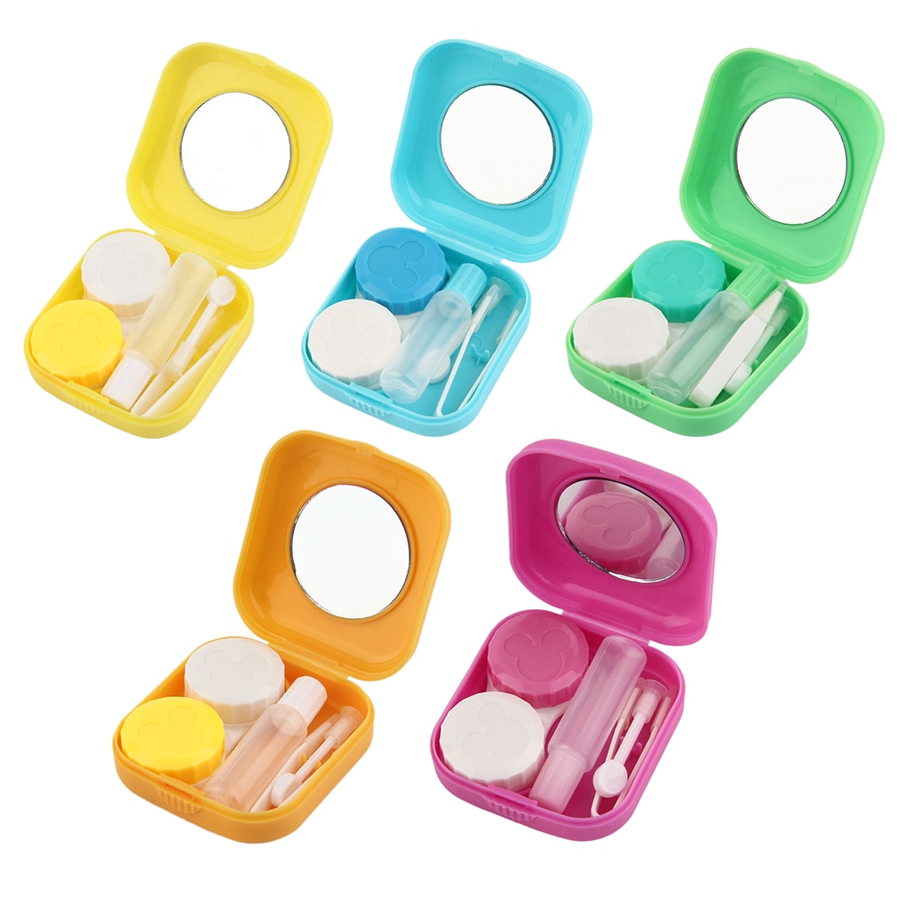 Mini Estuche para gafas de contacto, portátil, de plástico, para viajes al aire libre, contenedor de lentes de contacto con espejo, fácil de llevar para el cuidado de los ojos