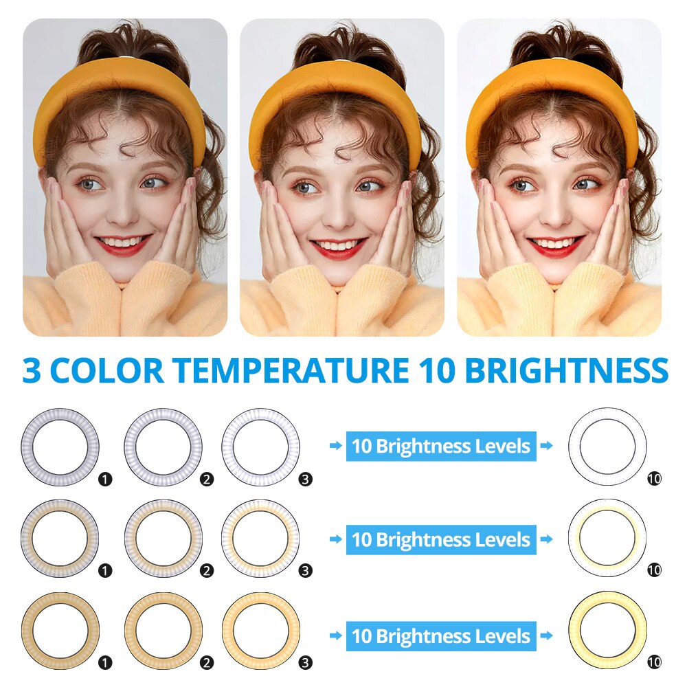 10 Inch Dimmable Ring Lamp LED Desktop Ring Light LED Ring Light with 2 Tripod For Makeup Video Live Studio Photography