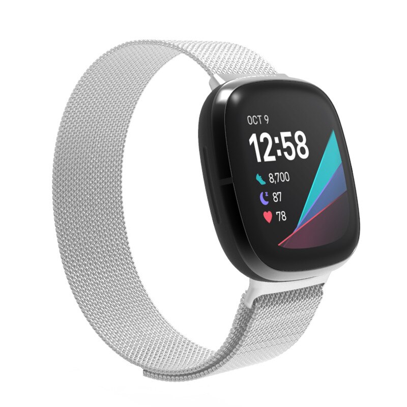 strap For Fitbit Versa 3 Stainless Steel Metal Fitbit Versa Bands Milanese Loop For Fitbit Sense /Fitbi Versa3: silver