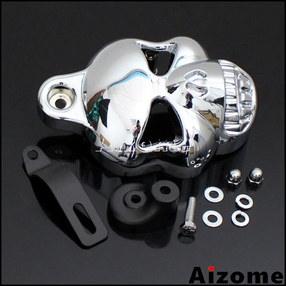 Motorrad Chrome Aluminium Schädel Kopf Horn Cover Für Harley Sportster Straße Road Glide w/ Cowbell Horn Abdeckung V-ROD 1992