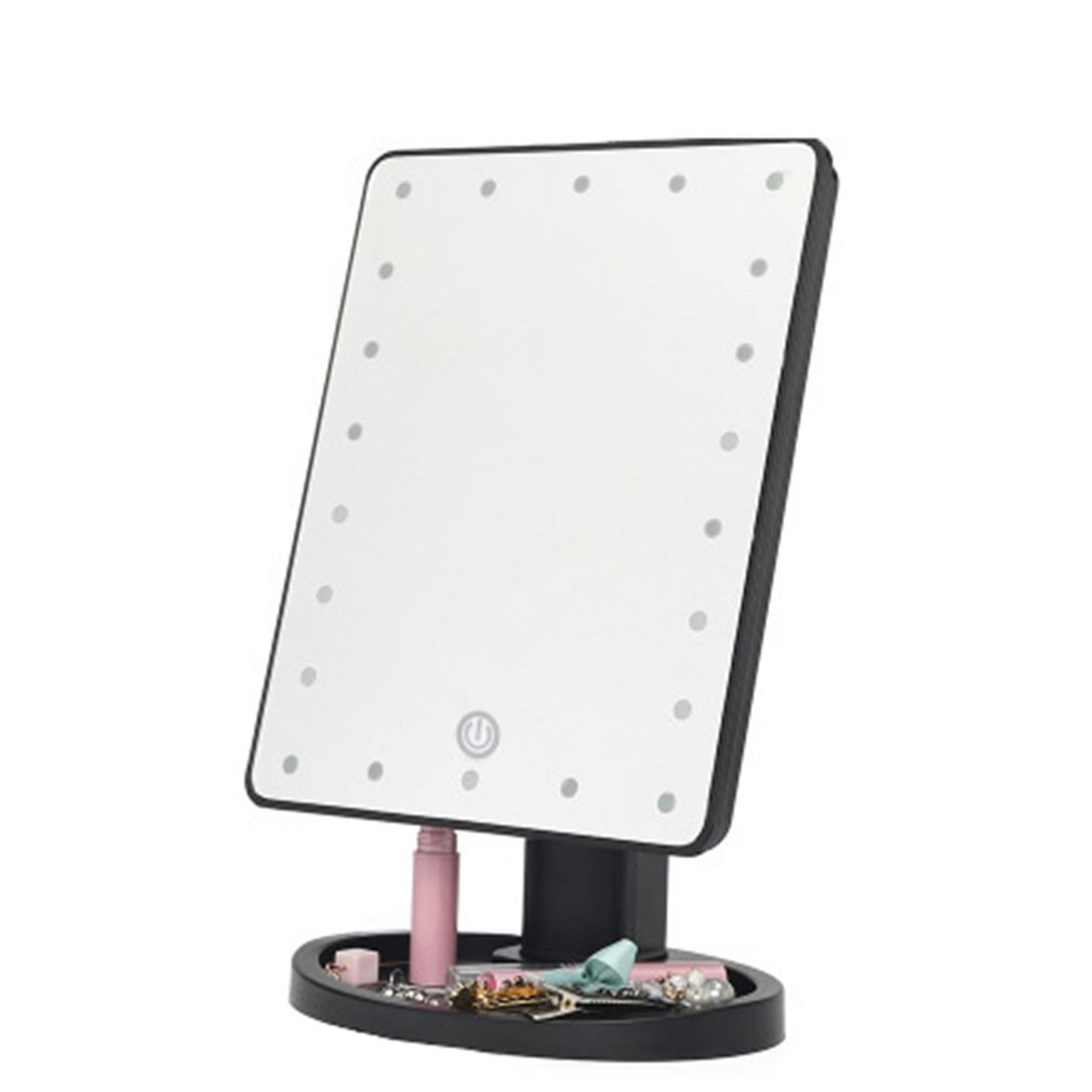 Square Benched Led Makeup Mirror With 22 Light Complement Touch Switch Makeup Dresser Mirror 360 Degree Rotating Mirror: 22 lamp black