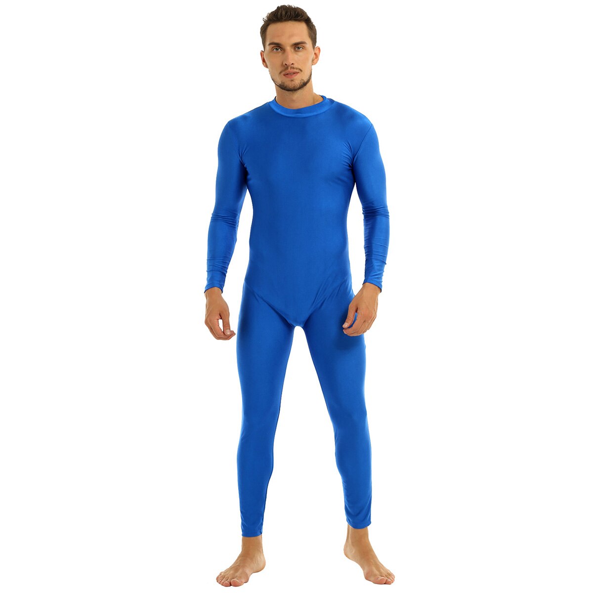 Bra passform för herrdräkter långa ärmar skinny helkropps-katdress vuxen lycra danskläder body gymnastik träning unitard: L / Blå
