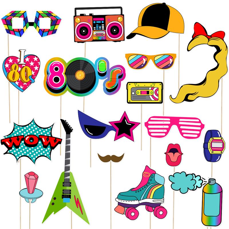 Tinksky 21Pcs 80s Party Photo Booth Props Party Favors Supplies Accessories: Default Title