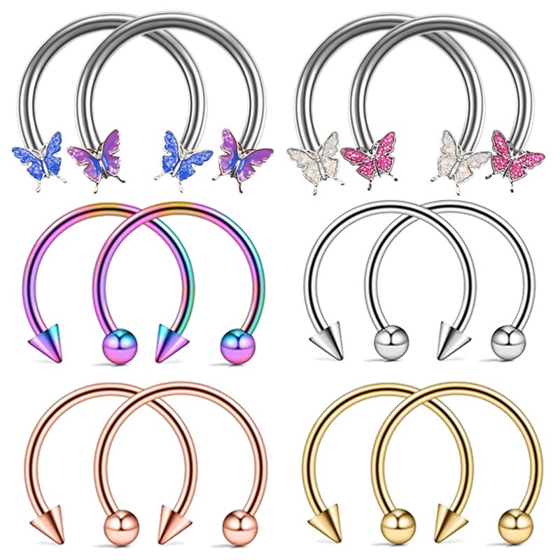 10Mm Crystal Vlinder Neus Ringen Chirurgisch Staal Cone Spike Hoefijzer Circular Septum Tepel Neus Clip Oor Piercing Sieraden