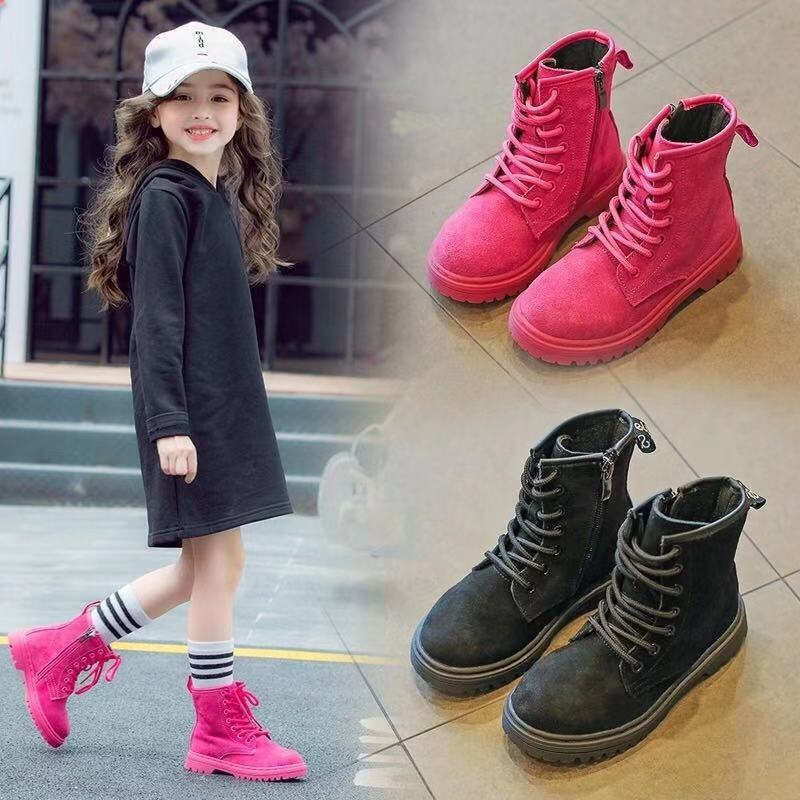 Girls Boots Ankle Solod Kids Winter Martin Boots for Girls Warm Children Boots Girls Botte Enfant Fille Size 27-37 Pink