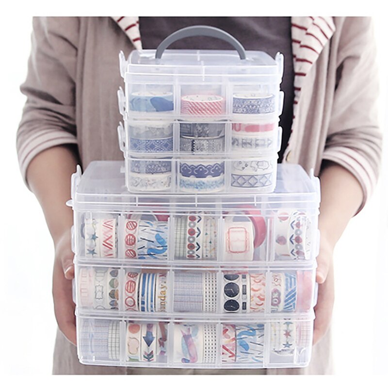 18/30 nät tre lager plast förvaringslåda barn diy scrapbooking brevpapper behållare transparent hantverk papper arrangör