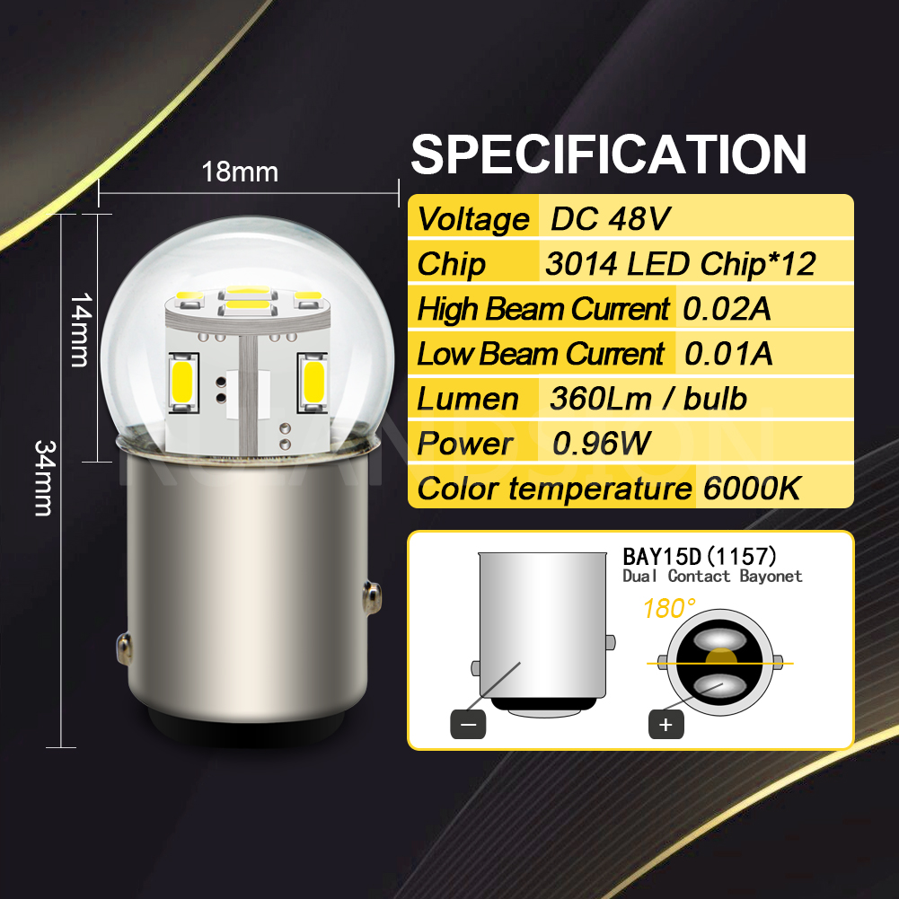 Ruiandsion 1156 P21W BA15S 1157 BAY15D BA15D 6V 12V 24V 48V LED voiture Moto ampoule de recul lampe de stationnement feux de freinage automatique