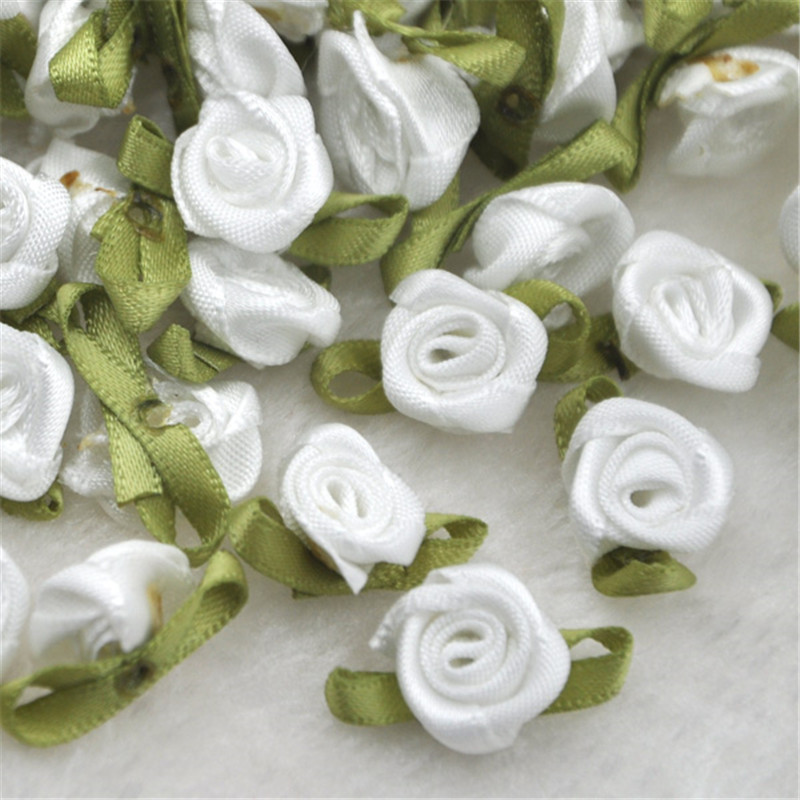 50 pcs Satin ruban fleurs arcs Rose couture mariage Appliques artisanat B039