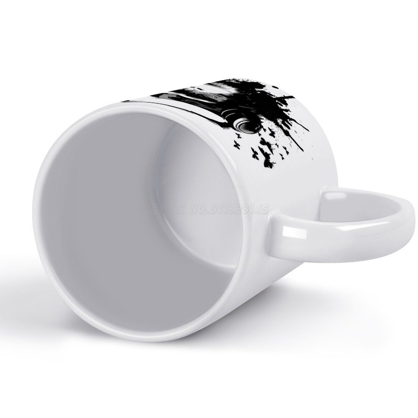 Taza de cerámica blanca con auriculares para DJ, tazón de monos, Dj, King Kong, con auriculares