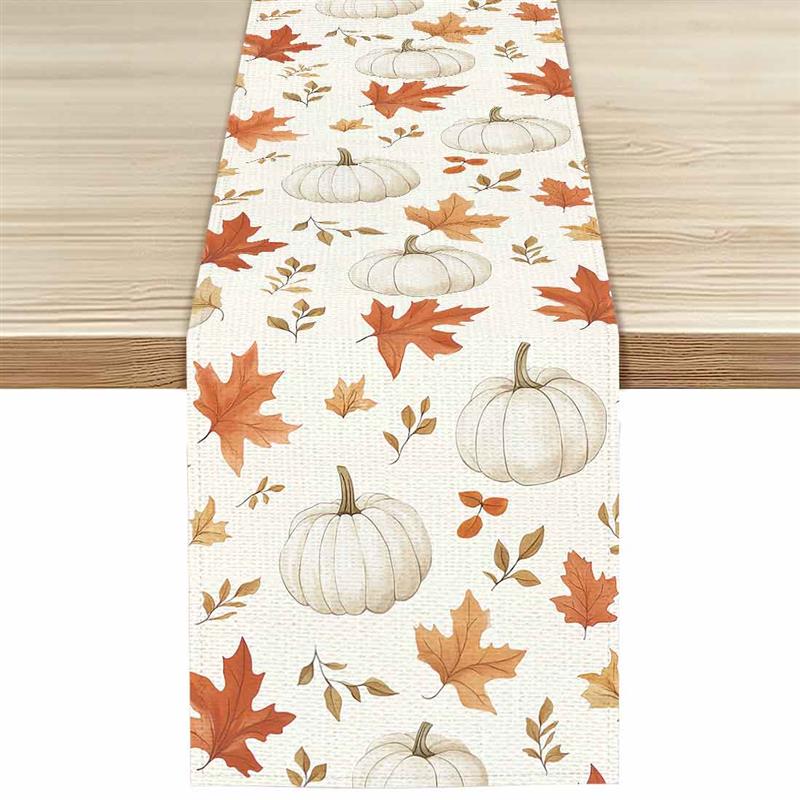 Thanksgiving pompoenen herfstbladeren polyester tafellopers bruiloft decoratie duurzame keuken eettafel lopers feestartikelen: Blauw