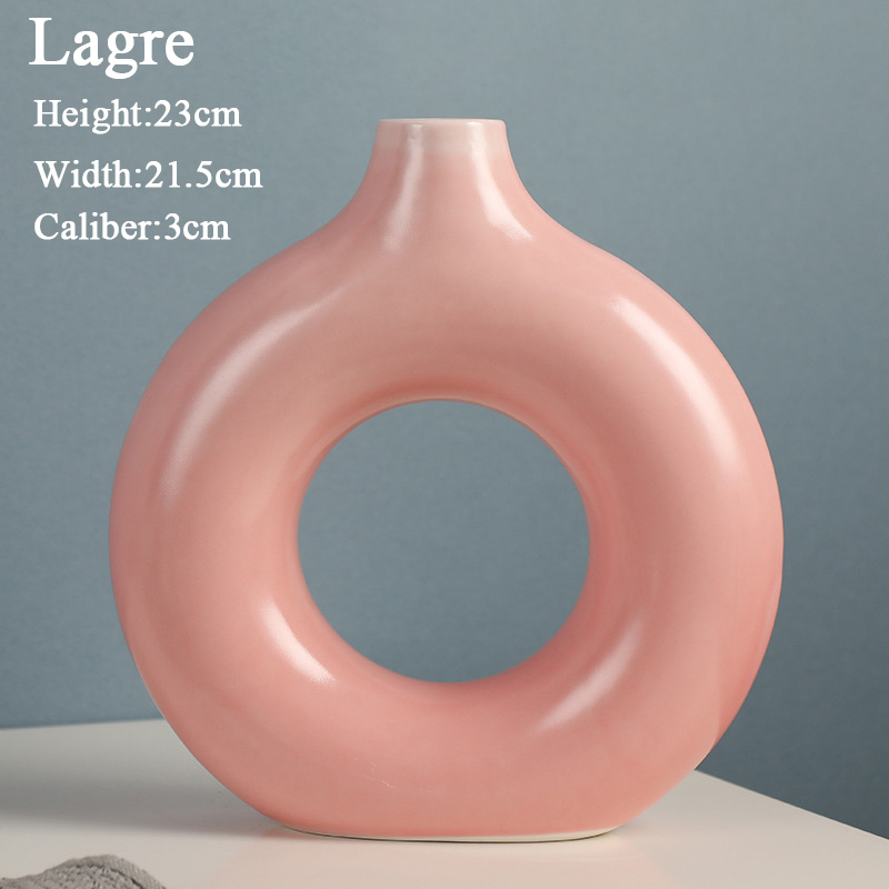 Jarrón de cerámica hueco Circular nórdico, maceta de donas, accesorios de decoración del hogar, oficina, escritorio, sala de estar, de decoración Interior: Style D L