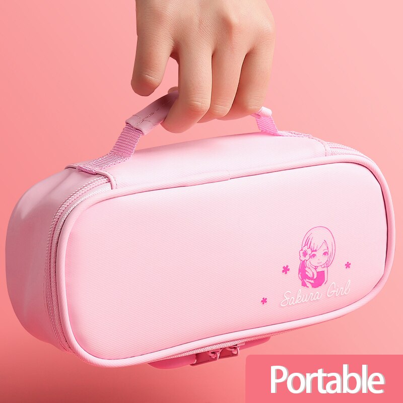 Zanken-estuche de lápices con contraseña para mujer, estuche de gran capacidad con dibujos animados, multifuncional para estudiantes, creatividad