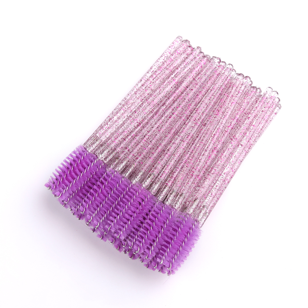 50 Uds. De cepillos desechables para extensión de pestañas, cepillo para cejas de cristal, varita para rímel, pestañas, juego de herramientas cosméticas, maquillaje de belleza: Plata
