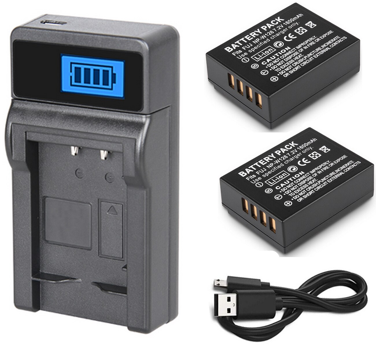 Batterie (paquet de 2) + LCD USB double chargeur pour Fujifilm NP-W126, NPW126, NP-W126S, NPW126S, NP-W Lithium-ion Rechargeable 126S: 2xB and LCD Charger
