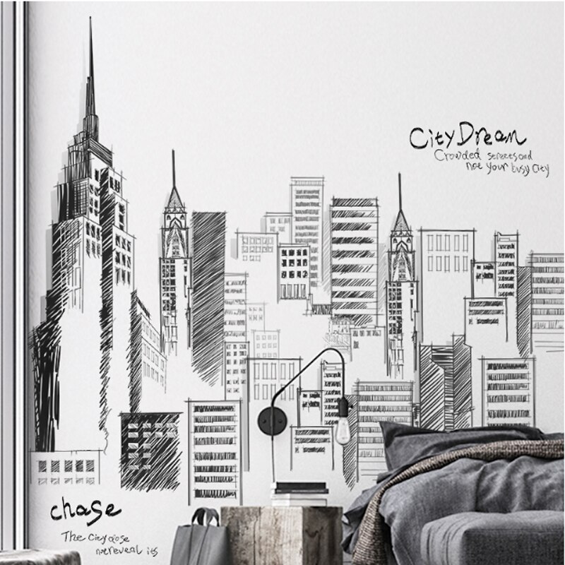 Large Tall Buildings Retro Black Wall stickers Set PVC DIY Mural Art For Living Room Sofa Decoration 3 Size Background Adhesive