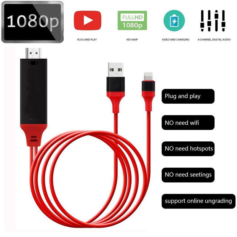 1080p 6ft 8 -benet apple interface til hdmi tv av adapter kabel til iphone 6 6s 7 8 plus x  r30