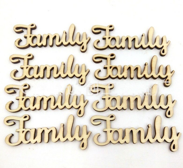 Wooden MDF Family Tree Set kit with Wooden Love Hearts Family Word Wooden DIY Craft Blank Shapes: 10pcs wooden family