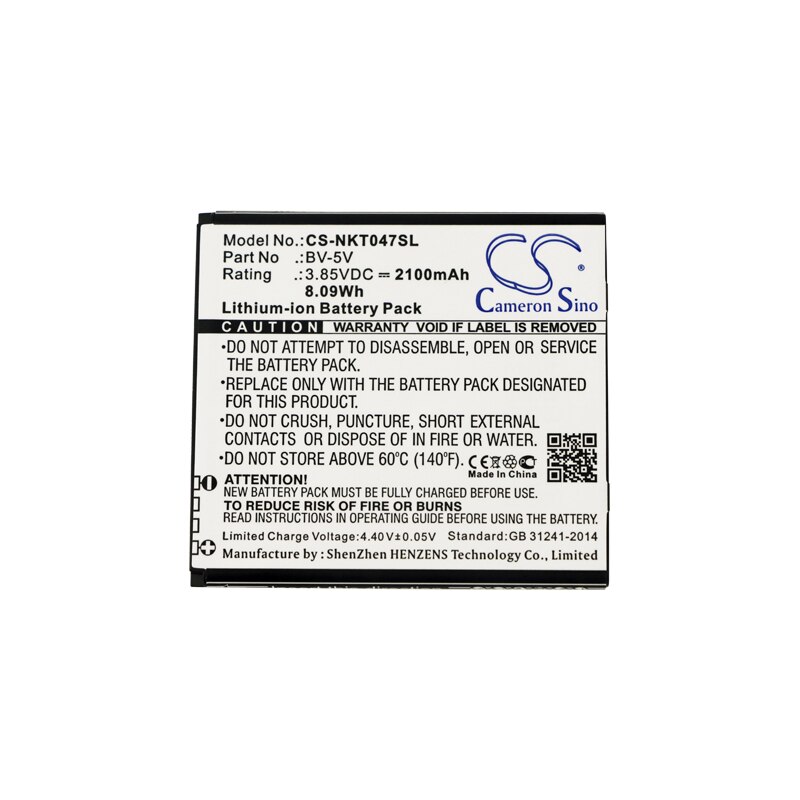 CS 2100mAh / 8.09Wh batería para Nokia 1 TA-1047 BV-5V