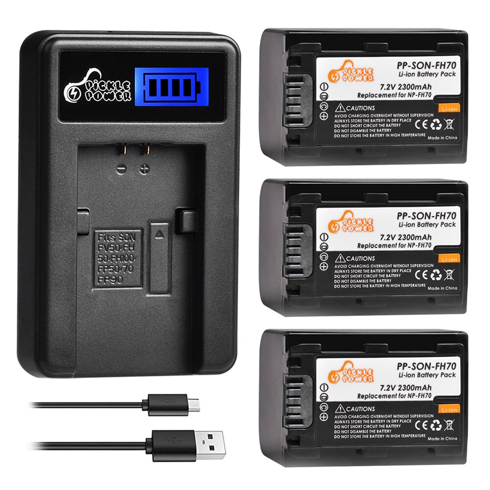 NP-FH50 Battery+LCD USB Charger Replacement for Sony DCR-DVD650 HC20 HC21 HC22 HC48 HC51 HC52 HC53 HC62 SR42 SR45 SR65 SR82: Charger and 3Battery