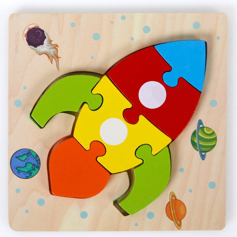 Creativo Per Bambini Puzzle di Legno Prima Infanzia Giocattoli Educativi 3d Puzzle Di Sviluppo di Intelligenza del Giocattolo: rocket