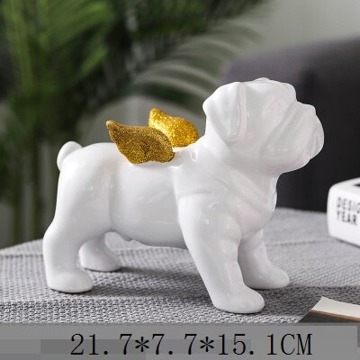 Estatua de BULLDOG Francés, animales, alas doradas, perro negro, escultura artística de cerámica, artesanía nórdica, adorno moderno para decoración del hogar R4312: Blanco puro