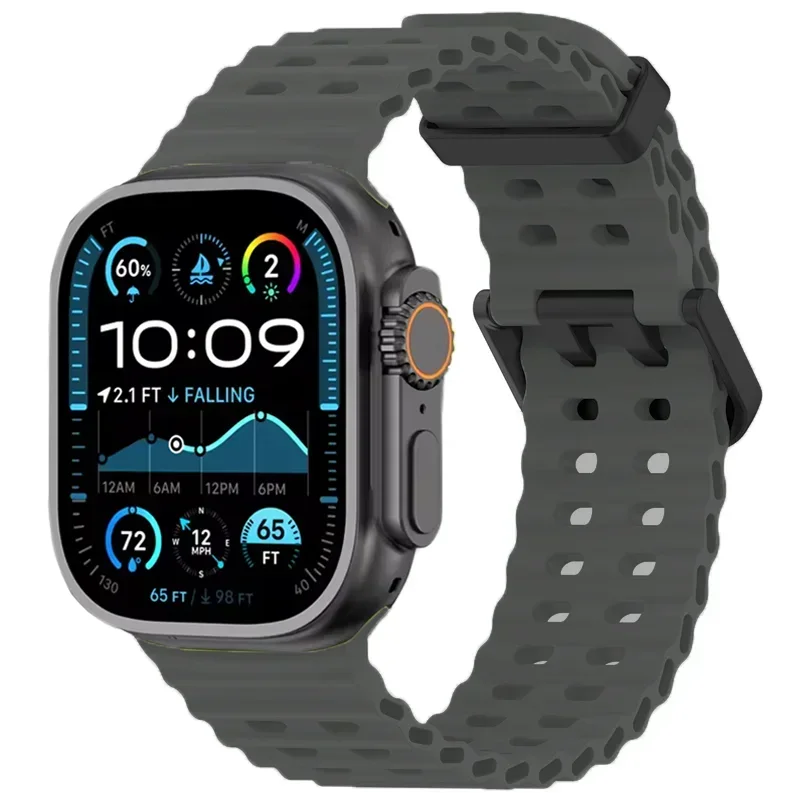 Bracelet en Silicone Souple pour Apple Watch Ultra 2/1, Confortable et Respirant, 49mm 10 46mm 9 8 7 45mm IWatch 6 5 4 SE 44mm