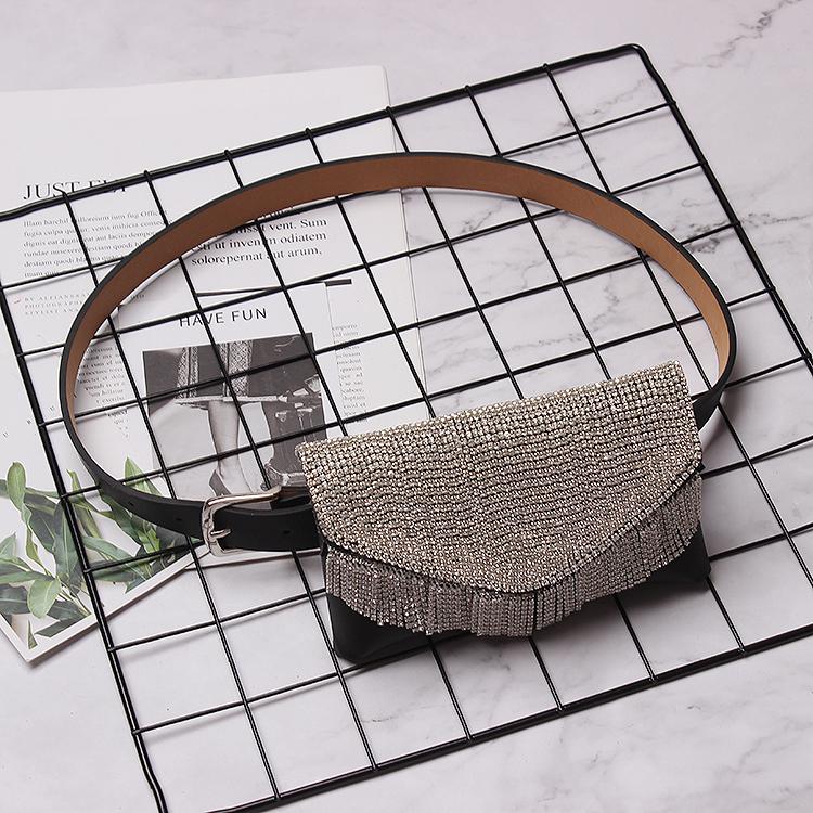 Nuovo Sacchetto della Vita di Modo di Scintillio Pieno di Diamanti Scuro Buckle Pu Cintura In Pelle Tasche Cinghia Delle Signore Dual-utilizzare Tre Opzionale sacchetto di marea 729: D