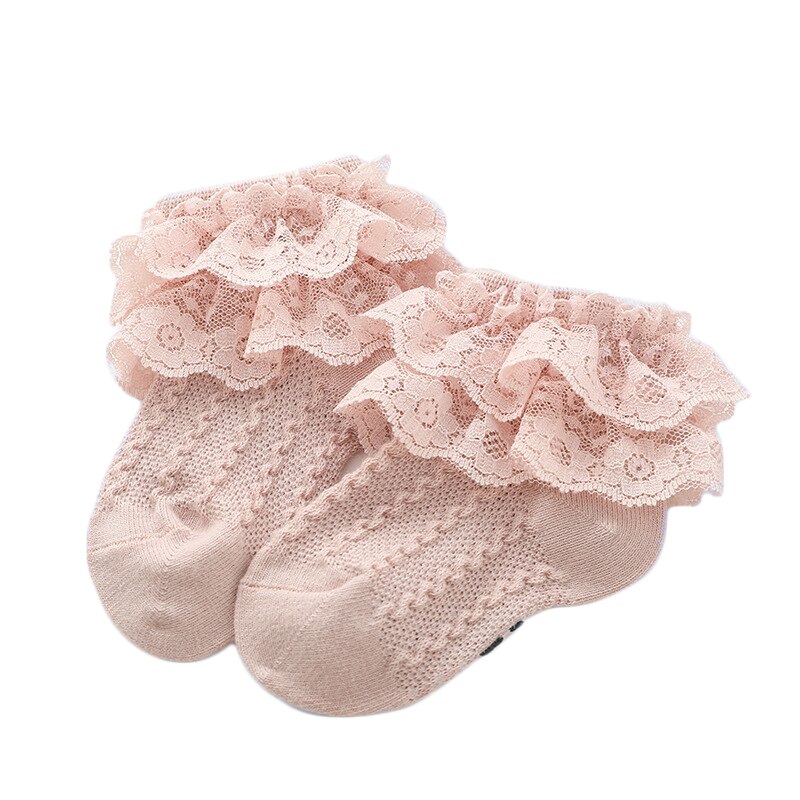 Baby Meisje Sokken Ademend Katoen Kant Ruche Prinses Mesh Sokken Kinderen Enkel Korte Sok Wit Roze Geel Meisjes Kids Peuter: P / 3-5Y