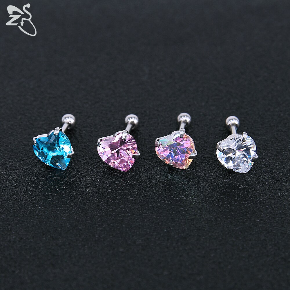 Zs 4 Pairs 3-8Mm Glanzende Zirconia Stud Oorbel Set 316L Rvs Oorstekers Oor Tragus helix Schelp Kraakbeen Piercings