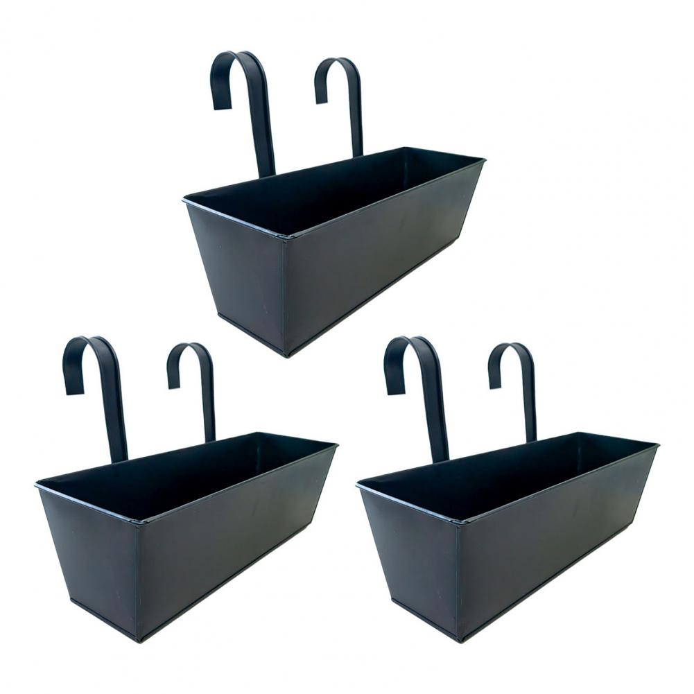 Hangende bloempot Rechthoekige relingplantenbak met drainagegat 16-inch plantenbak met haken voor balkonveranda of dek: WHITE