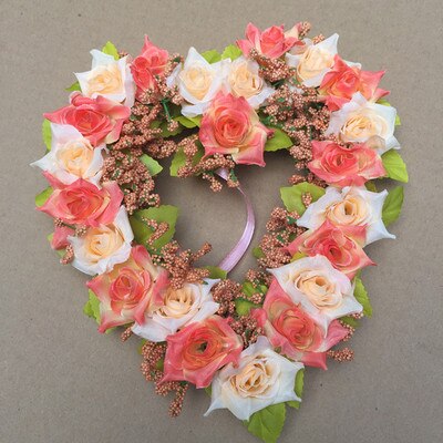 Heart-Shaped Rose Door Wall Hanging Wreaths Wedding Festival Decoration Road Lead Rose Flower Wreath Festival Supplies: red