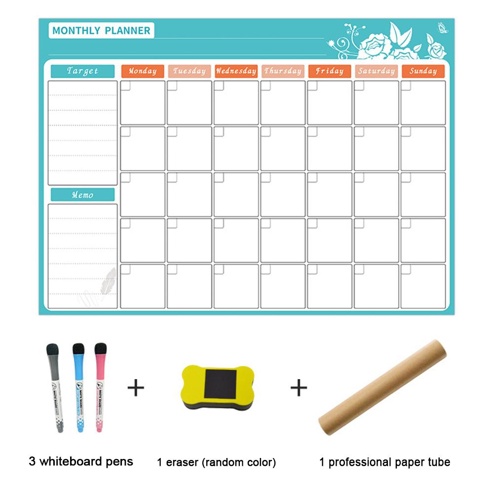 Magnetic Daily Weekly Monthly Planner Whiteboard Fridge Magnet Flexible Daily Message Drawing Refrigerator Calendar White Board: Monthly schedule 2