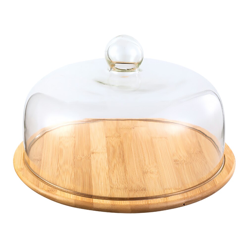 1 Set Plate Pastry Plate Convenient Snack Tray With Glass Cover Dustproof Cake Glass Cover Food Cover With Bamboo Wood Tray