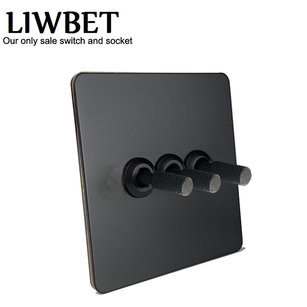 Liwbet Alle Zwarte 1 Gang / 2 Gang / 3 Gang / 4 Gang 2 Way Wall Switch En Roestvrij stalen Paneel Licht Schakelaar En Stopcontact: 3 Gang 2 Way