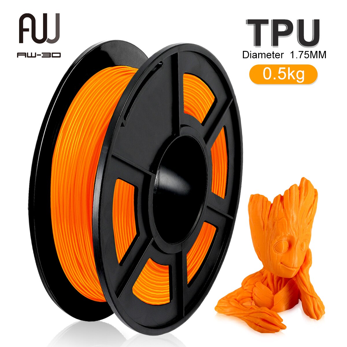 Filament souple Flexible Orange de la tolérance 0.5mm du Filament 1.75 kg 0.02mm de la protection 3D pour le matériel d'impression de coque de téléphone de chaussures d'imprimante 3D