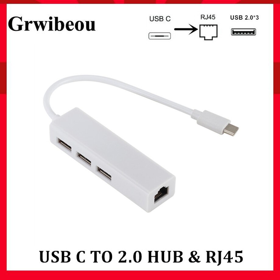 Griwbeou Usb 3.1 Type-C Poort Naar Usb Hub RJ45 100Mbps Ethernet-poort Adapter Usb-C Om usb 2.0 Hub Bedraad Netwerk Voor Laptop Macbook