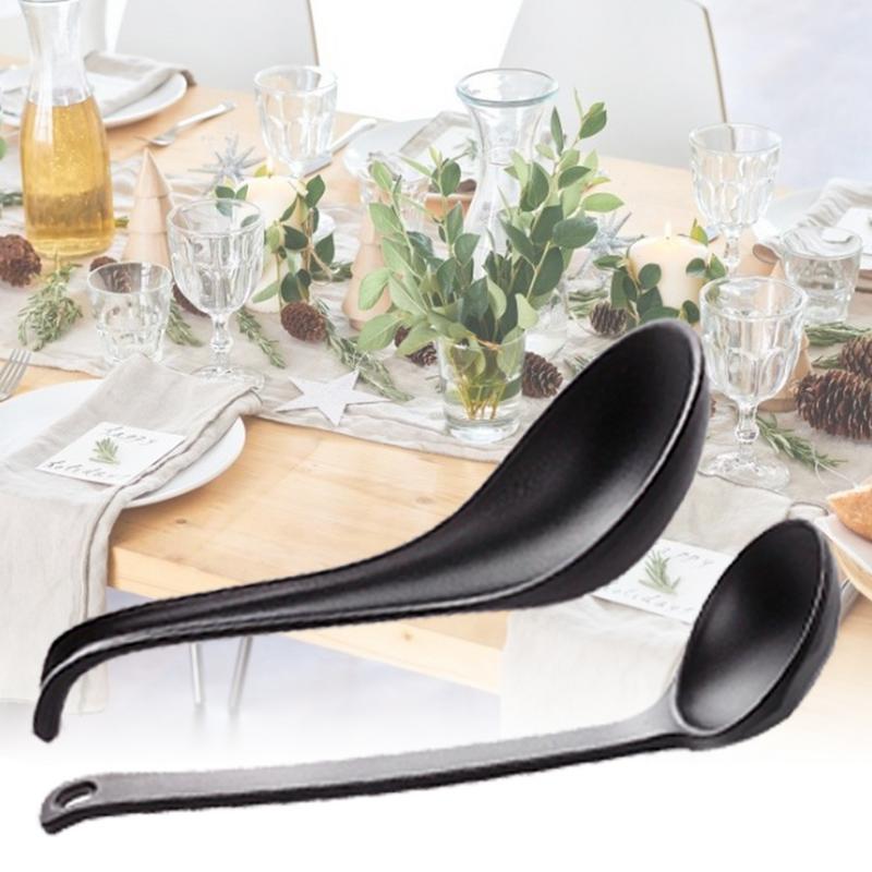 Black Soup Spoon Ramen Soup Bowl Multi-Size Plastic Spoon Ladle Buffet Restaurant Tableware Supplies DH