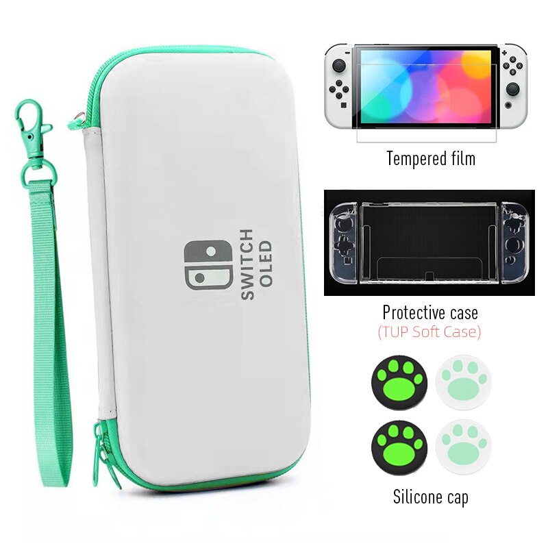 Data Kikker Crystal Bescherm Shell Compatibel Nintendo Switch Oled Transparant Hard Case Cover Voor Schakelaar Oled Console Accessoires: Green Set  02