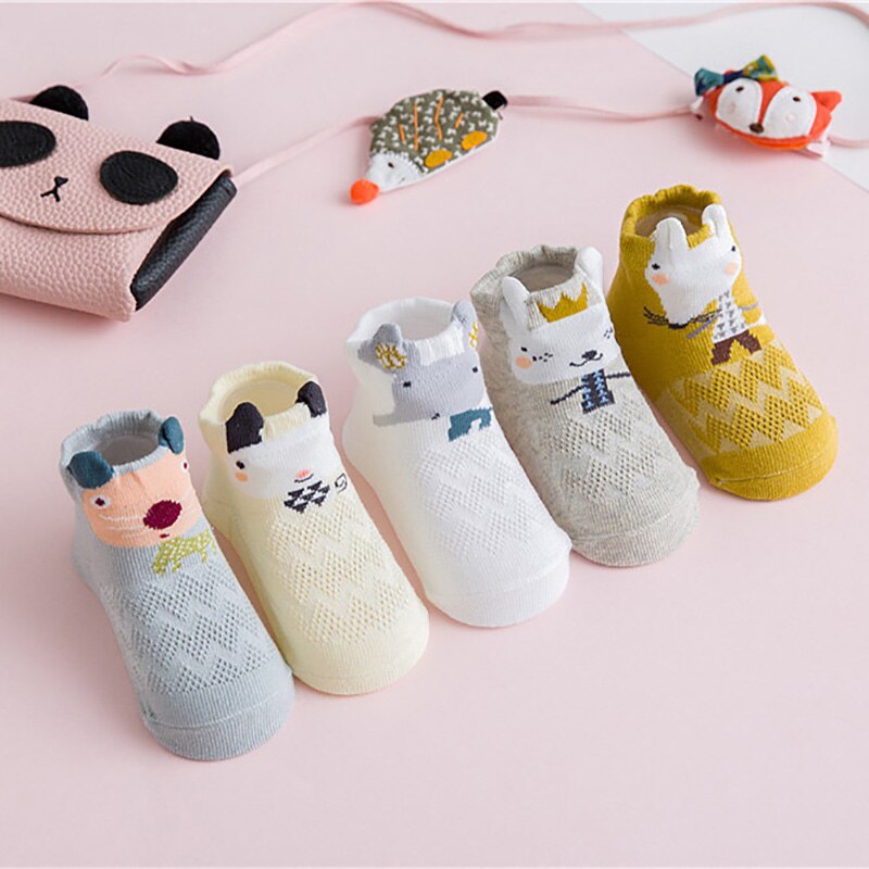 Chaussettes d'été en coton pour enfants | 5 couleurs/lot, en maille, pour bébés garçons et filles, chaussettes à motif de dessin animé, chaussettes minces pour enfants