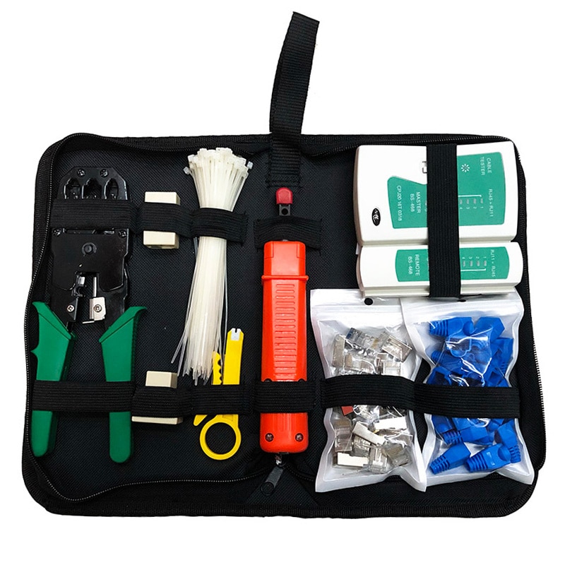10 Pcs Network Repair Tool Kit/Sets LAN Cable Tester RJ45 Crimp Wire Cutter Pliers Maintenance Tool Set Bag Household Tool Kit